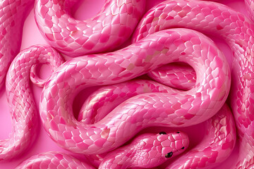 pink glossy snakes pattern top view, trendy backgrounds, animalistic wallpaper