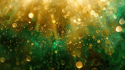 Enchanting Green and Gold Bokeh Lights Background