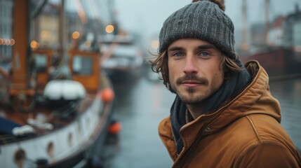 Man Standing in Front of Boat in Harbor