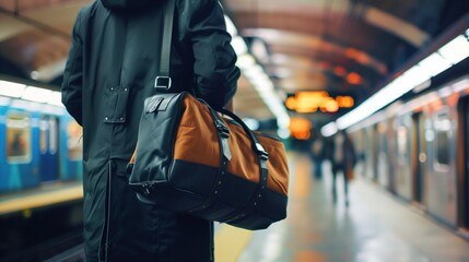 Man in Black Coat Carrying Brown Bag