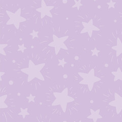 Doodle Stars Cute Seamless Pattern in violet palette, nursery cartoon vector background.