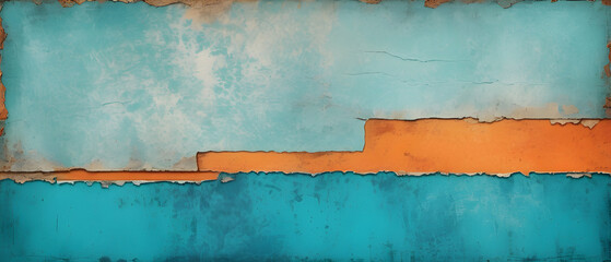 Colorful vibrant aged wall background with medium turquoise, pastel orange and royal blue color