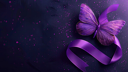 World Lupus Day Design, with purple ribbon and butterfly for chronic autoimmunity awareness Disease prevention vector template for banner, card, background.