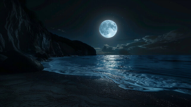 Plage &eacute;clair&eacute;e par la lune 