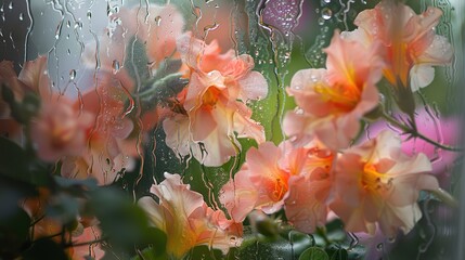 Colorful lovely flowers on water with splashing drop  ,Generative ai, 