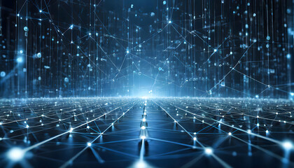 3D rendering of a scientific technology data binary code network conveying connectivity. Generative AI.