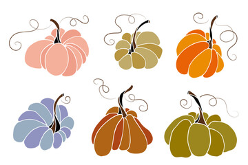 Set of colorful autumn vegetables, decorative pumpkins.Vector graphics.