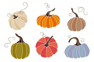 Set of colorful autumn vegetables, decorative pumpkins.Vector graphics.