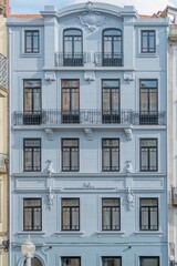 View of a typical facade of the buildings of the beautiful city of Porto, with its characteristic tiles of Portuguese buildings, tours and monuments of Portugal. Next to the Douro river. - 788154741