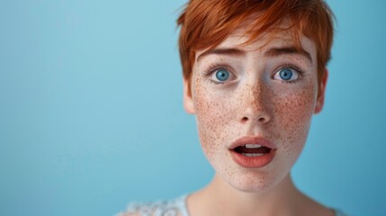 Surprise on a Young Woman's Face - obrazy, fototapety, plakaty