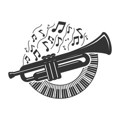 Illustration Trumpet Horn and Piano Organ with Music Note for Sing Song Jazz