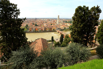 View to the touristic destination Verona and Adige river, Veneto, Italy