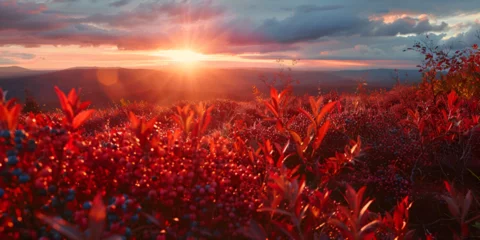 Rolgordijnen Field with Flowers The Magic of Sunrise © Nabeel