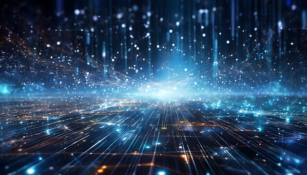 Digital cyberspace with particles and Digital data network background. Generative AI.