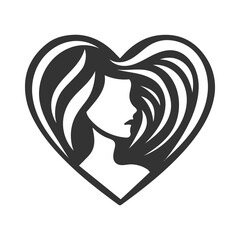 Elegant Luxury Beauty Woman Girl Lady Female Hair Love Heart Shape Illustration Symbol Design Vector