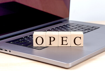 OPEC word on wooden block on laptop , business concept