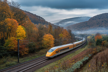 High-Speed Train Approaching at Sunset
