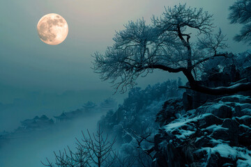 mountain landscape with moon