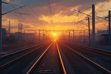 Obraz premium High-Speed Train Approaching at Sunset