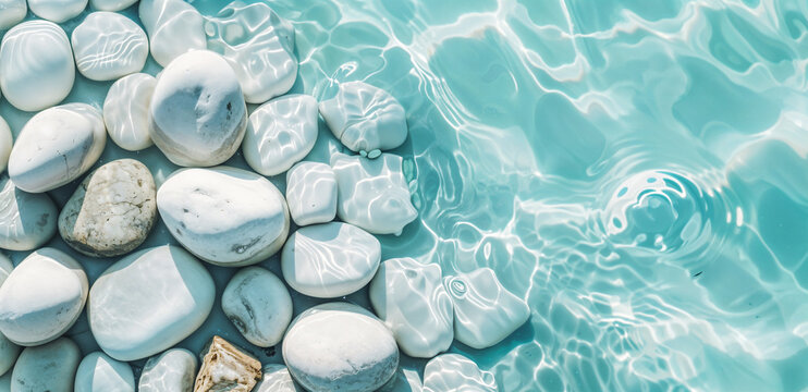 Mindful Moment: Smooth Stones & Clear Water Inspire Spa-Like Serenity. Wellness Travel Trend