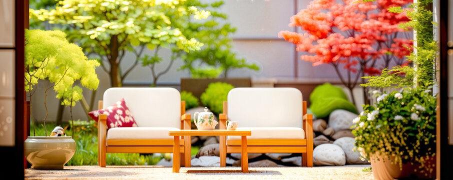 Biophilic Design Creates Zen Garden for Mindfulness Practice. Wellness Retreat Trend. Japanese Garden Inspires Indoor-Outdoor Living. Eco-Home Trend