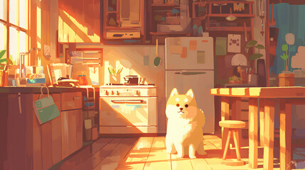 relax cute dog. dog at home illustration background