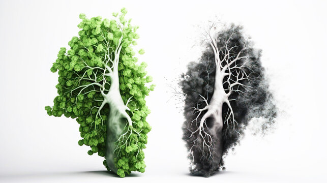 Health Day, the concept of human lungs in the form of grass and trees. AI generated. White background.