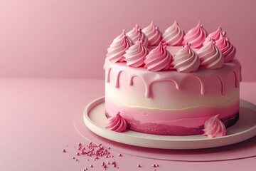 Pink Cake With White Frosting and Pink Sprinkles