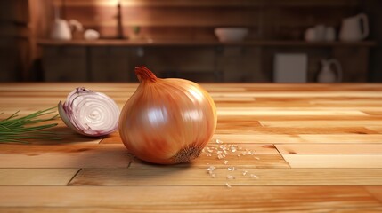 Chopped Onion on Wooden Background: Cooking