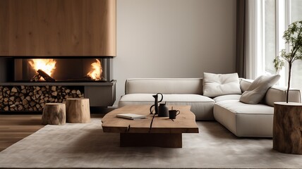 Modern living room interior with sofa and coffee table