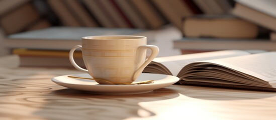 Obraz premium a cup of coffee and a book on the office table