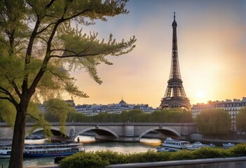 Fototapeta na wymiar Parisian Beauty: A Tourist's Guide to the City of Lights, Watercolor Design
