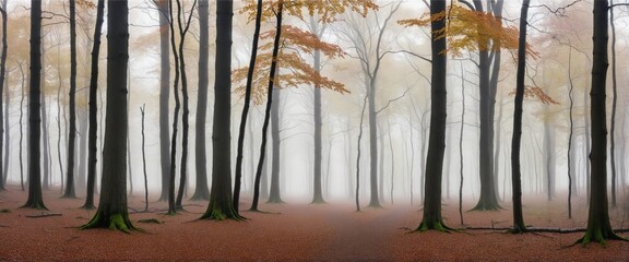 Foggy Woodland Panorama, Watercolor Style