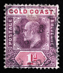 Ukraine, Kiyiv - February 3, 2024.A stamp printed in Gold Coast shows King Ggeorge V , circa...