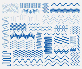 Blue trendy vector wavy line design elements