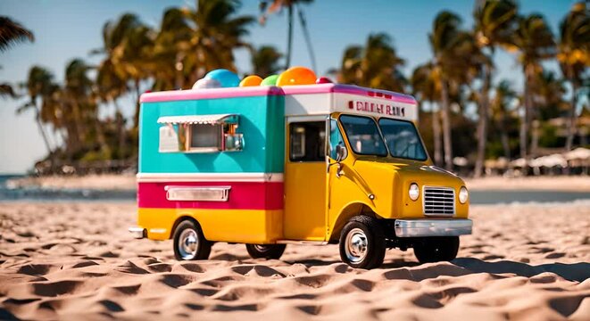 Ice cream truck on the beach.
