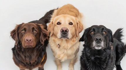 Three dogs on white background.