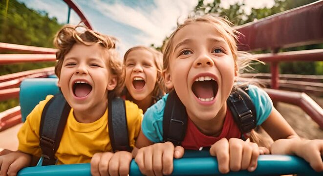Children on a roller coaster.