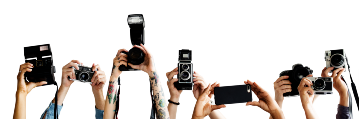 Paparazzi crowd png cut out, holding cameras on transparent background
