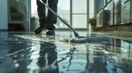 Close-up of someone mopping the floor.AI generated image