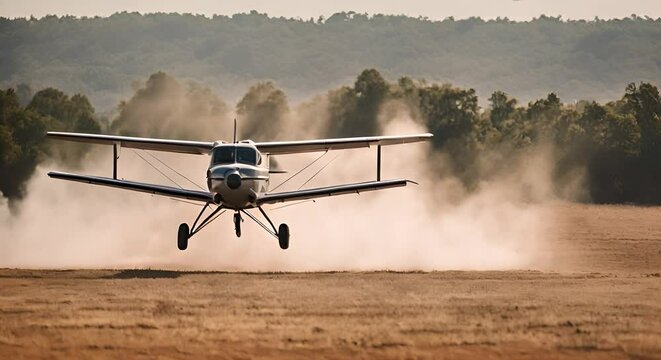 Plane fumigating the crop.
