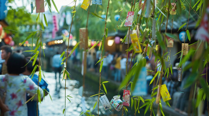 Tanabata, bamboo branches with gifts attached to them are thrown into nearby rivers
