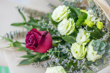 Background of a beautiful bouquet with red roses, used for the festival of love, Valentine's Day, wedding anniversary.