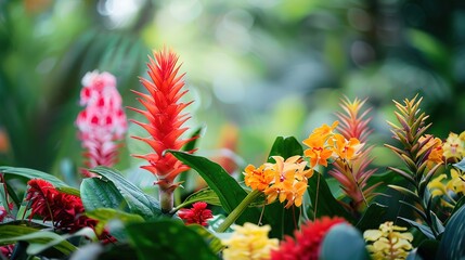 Vibrant beautiful exotic flowers in the botanical garden ,Generative ai, - obrazy, fototapety, plakaty