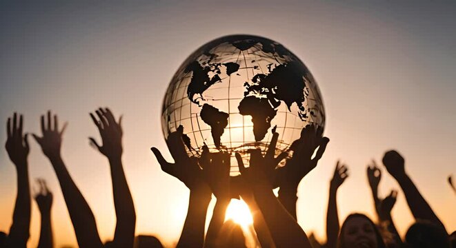 Many Hands raising a globe.