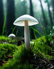 weißer Pilz mit Moos im Wald