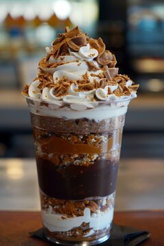 13h Gourmet Patisserie &acirc;&euro;&ldquo; Butterfinger Chocolate and Peanut Butter Lush with white whipped cream on top 