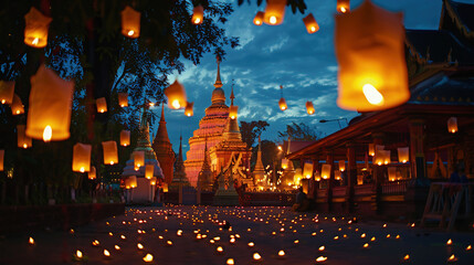 Vesak. decorate local temples and light lanterns as darkness falls, symbolizing enlightenment