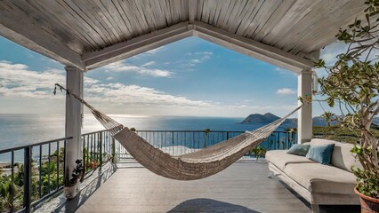 A private terrace with panoramic views of the ocean, complete with a cozy hammock for two in the honeymoon suite.