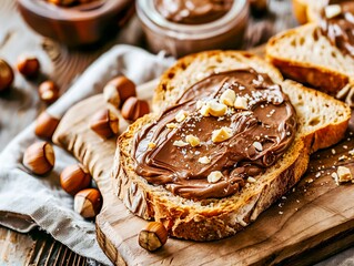 Toasted Bread with Creamy Chocolate Hazelnut Spread - 788174925